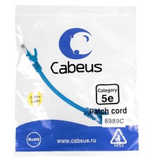 Патч-корд Cabeus PC-UTP-RJ45-Cat.5e-0.15m-BL Патч-корд U/UTP, категория 5е, 2xRJ45/8p8c, неэкранированный, синий, PVC, 0.15м