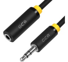 Greenconnect Удлинитель аудио 0.25m jack 3,5mm/jack 3,5mm черный, желтая окантовка, ультрагибкий, 28AWG, M/F, Premium GCR-STM1114-0.25m, экран, стерео