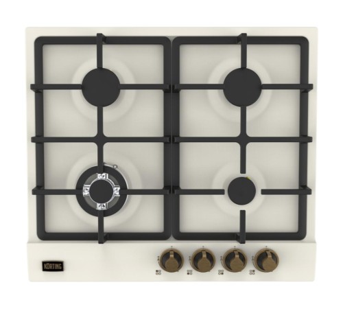 Встраиваемая варочная панель Korting/ Газ, 60 см, ретро, WOK-конфорка, слоновая кость