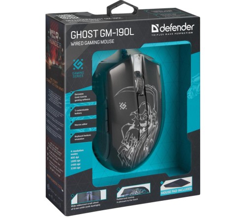Defender Проводная игровая мышь Ghost GM-190L оптика,6кнопок,800-3200dpi
