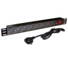 Блок розеток Блок розеток 19", 1-фазный с выключателем, 10A / 250V, 8xSchuko, шнур 1.8 м, вилка Schuko