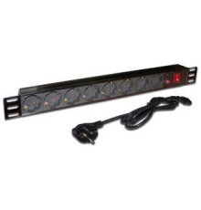 Блок розеток Блок розеток 19", 1-фазный с выключателем, 10A / 250V, 8xSchuko, шнур 1.8 м, вилка Schuko