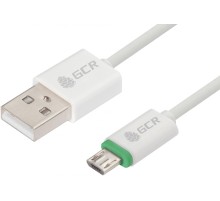 Greenconnect Кабель 3A 2.0m для Samsung USB 2.0, AM/microB 5pin, ABS, белый, зеленый ПВХ, 28/22 AWG, поддержка функции быстрой зарядки, экран, армированный, морозостойкий, GCR-51133