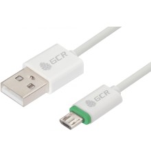 Greenconnect Кабель 3A 2.0m для Samsung USB 2.0, AM/microB 5pin, ABS, белый, зеленый ПВХ, 28/22 AWG, поддержка функции быстрой зарядки, экран, армированный, морозостойкий, GCR-51133