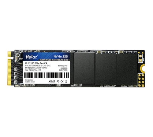 SSD накопитель Netac SSD N930E Pro 512GB PCIe 3 x4 M.2 2280 NVMe 3D NAND, R/W up to 2080/1700MB/s, IOPS(R4K) 200K/200K, TBW 300TB, 3y wty SSD накопитель Netac SSD N930E Pro 512GB PCIe 3 x4 M.2 2280 NVMe 3D NAND, R/W up to 2080/1700MB/s, IOPS(R4K) 200K/200K, TBW 300TB, 3y wty