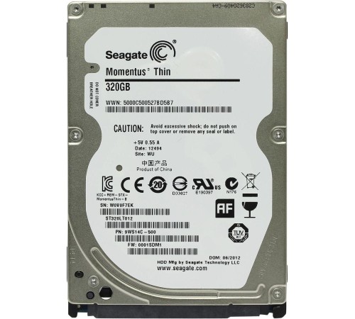 Жесткий диск/ HDD Seagate SATA 320Gb 2.5" Momentus Thin 5400 RPM 16Mb (clean pulled) 1 year warranty (replacement MQ01ABD032)
