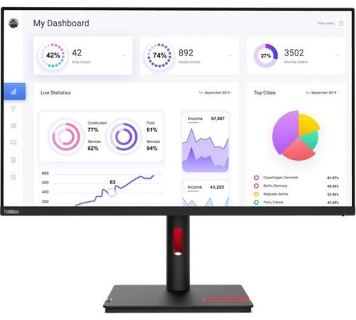 Монитор Lenovo ThinkVision T32p-30 31.5" 16:9 UHD (3840x2160) IPS, AG, 4ms, 350N, 1xHDMI 2.1, 1xDP 1.4, 1x USB-C 3.2 Gen 1 (DP 1.4 Alt mode), 4x USB-A 3.2 Gen 1, 1x USB-B 3.2 Gen 1, 1xEthernet(RJ45), LTPS, 1Y