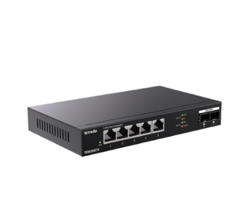 Коммутатор/ Tenda TEM2007X Коммутатор неуправляемый, 7 портов, RJ-45 5х2,5 Гбит/с, SFP+ 2х10 Гбит/с, настольный, металлический корпус