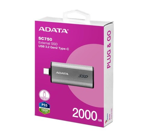 Твердотельный накопитель Внешний SSD 2TB USB 3.2 Gen 2x2 Type-C R1050/W1000MB/s 3D NAND COLOR BOX серый