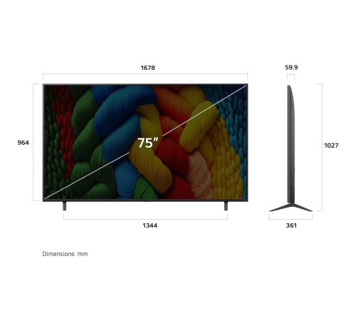 Телевизор ЖК 75'' LG/ 75", Ultra HD, Nano Color, Smart TV, WebOS, Wi-Fi, DVB-T2/C/S2, MR, 60Hz Native, 2.0ch (20W), 2 HDMI, 2 USB, 2 Pole, Ashed Blue, 2025