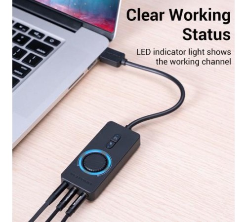 Внешняя звуковая карта Vention USB c регулятором громкости Черная