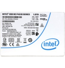 Твердотельный накопитель/ Intel SSD DC P4510 Series, 1.0TB, U.2(2.5" 15mm), NVMe, PCIe 3.1 x4, TLC, R/W 2850/1100MB/s, IOPs 465 000/70 000, TBW 1920, DWPD 1 (12 мес.)