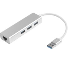 Greenconnect USB 3.0 Разветвитель на 3 порта + 10/100Mbps Ethernet Network metall