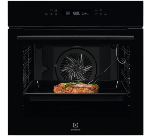 Встраиваемые электрические духовки ELECTROLUX/ Встраиваемый духовой шкаф с конвекцией, объем 72 л, 11 режимов, 9 автопрограмм, очистка пиролитическая, 4 стекла в дверце, направляющие проволочные + телескопические (1 уровень), термощуп, сенсорное управлени