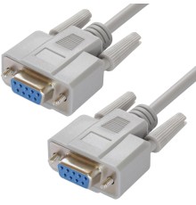 GCR Кабель 1.8m 0-модемный COM, DB9/DB9  9F/9F, серый, 30 AWG