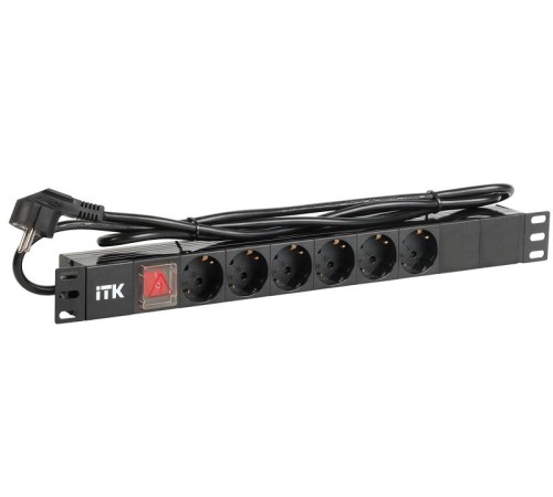 Блок розеток ITK PDU 6 роз. нем.ст. с выкл 1U каб. 2м вилка нем.ст ПВХ чер Блок розеток ITK PDU 6 роз. нем.ст. с выкл 1U каб. 2м вилка нем.ст ПВХ чер