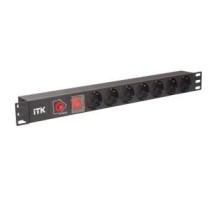 PDU 7 розеток DIN49440 (нем. cтанд.), с LED выключателем,1U, без шнура, вх. IEC320 C14, алюминиевый профиль, черный