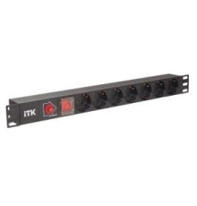 PDU 7 розеток DIN49440 (нем. cтанд.), с LED выключателем,1U, без шнура, вх. IEC320 C14, алюминиевый профиль, черный