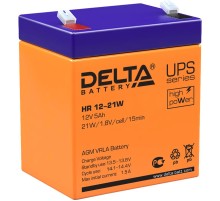 Батарея DELTA серия HR-W, HR 12-21 W, напряжение 12В, емкость 5Ач (разряд 20 часов),  макс. ток разряда (5 сек.) 75А, макс. ток заряда 1.5А, свинцово-кислотная типа AGM, клеммы F2, ДxШxВ 90х70х101мм., вес 1.8кг., срок службы 8 лет./ Battery DELTA series H