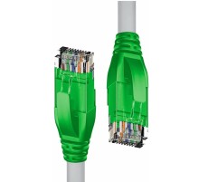 Патч-корд прямой 1.0m UTP кат.5e, серый, зеленые коннекторы, 24 AWG, литой, ethernet high speed 1 Гбит/с, RJ45, T568B