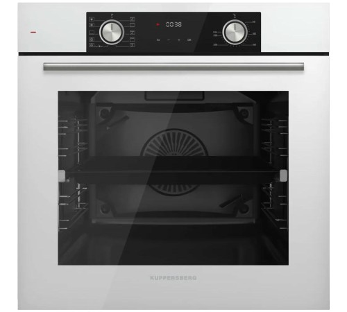 Встраиваемый духовой шкаф/ 60 см, 80 л, 10 режимов, эмаль легкой очистки, поворотные переключатели, телескопические направляющие на 1 уровне, белый цвет