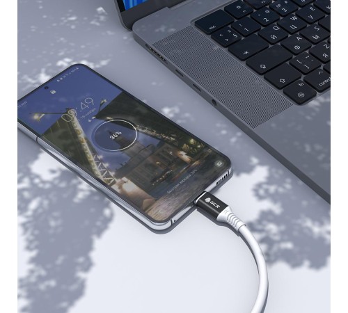 GCR Кабель 1.0m, TypeC POWER DELIVERY 60 W, 5A max, быстрая зарядка, белый TPE, AL case черный, белый ПВХ, 28/22 AWG, GCR-53656