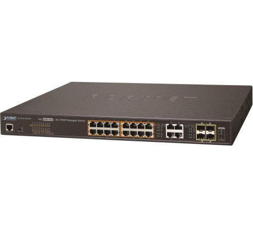 коммутатор/ PLANET IPv6/IPv4, 16-Port Managed 60W Ultra PoE Gigabit Ethernet Switch + 4-Port Gigabit Combo TP/SFP (400W PoE budget, SNMPv3, 802.1Q VLAN, IGMP Snooping, SSL, SSH, ACL)