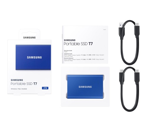 Внешние HDD и SSD/ Samsung External SSD T7, 2000GB, Type-C, USB 3.2 Gen2, R/W 1050/1000MB/s, 85x57x8mm, Indigo Blue (12 мес.) Внешние HDD и SSD/ Samsung External SSD T7, 2000GB, Type-C, USB 3.2 Gen2, R/W 1050/1000MB/s, 85x57x8mm, Indigo Blue (12 мес.)