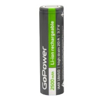 Аккумулятор Li-ion GoPower IMR18650 PC1 20A 3.7V 2500mAh без защиты выс.ток плос.конт. (1/100/400)