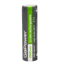 Аккумулятор Li-ion GoPower IMR18650 PC1 20A 3.7V 2500mAh без защиты выс.ток плос.конт. (1/100/400)