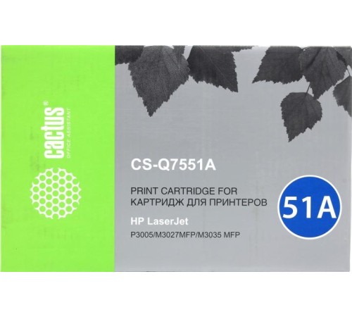 -/ Картридж лазерный Cactus CS-Q7551A Q7551A черный (6500стр.) для HP LJ P3005/M3027/M3035