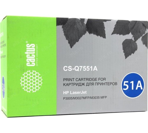 -/ Картридж лазерный Cactus CS-Q7551A Q7551A черный (6500стр.) для HP LJ P3005/M3027/M3035