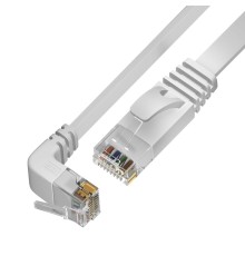 GCR Патч-корд PROF плоский 5.0m, UTP медь кат.6, белый, нижний угол, ethernet high speed 10 Гбит/с, RJ45, T568B