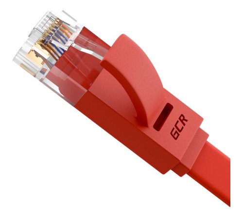 GCR Патч-корд PROF плоский прямой 1.0m, UTP медь кат.6, красный, 30 AWG, ethernet high speed 10 Гбит/с, RJ45, T568B, GCR-53083