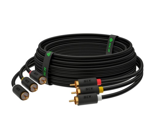GCR Кабель 3.0m аудио 3 х RCA / 3 х RCA , GOLD, черный, GCR-51821