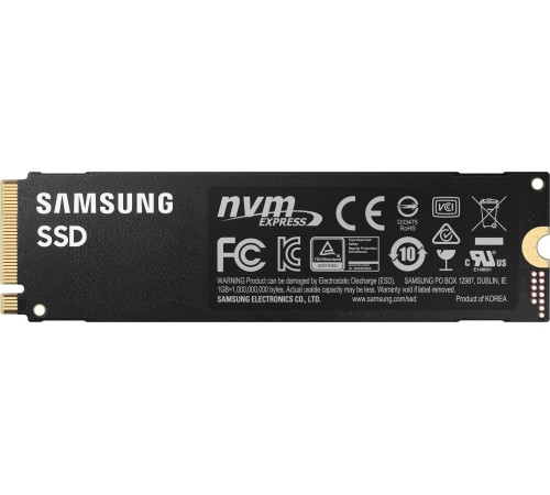 Твердотельные накопители/ Samsung SSD 980 PRO, 1000GB, M.2(22x80mm), NVMe 1.3c, PCIe 4.0 x4, 3-bit MLC, R/W 7000/5000MB/s, IOPs 1 000 000/1 000 000, DRAM buffer 1024MB, TBW 600, DWPD 0.33, with Heatsink (12 мес.)