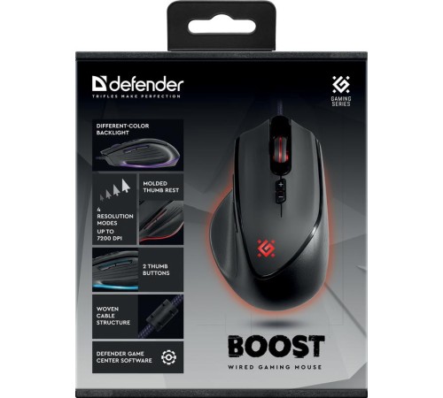 Defender Проводная игровая мышь Boost GM-708L оптика,7кнопок,7200dpi