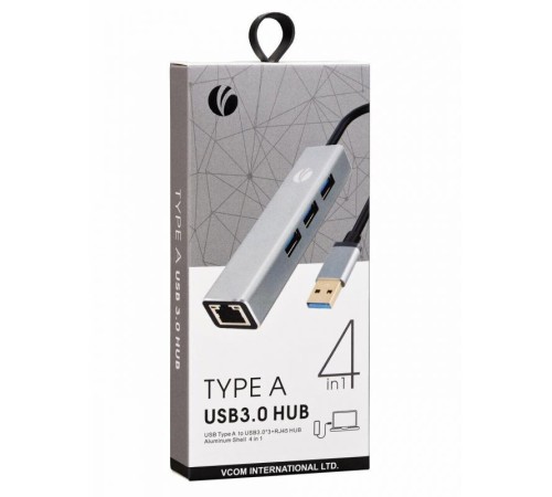 Переходник/ Переходник USB 3.0 -->RJ-45 1000Mbps+3 USB3.0, Aluminum Shell, 0.2м VCOM <DH312A>