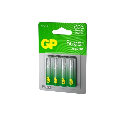 Батарейка АА Алкалиновые батарейки GP Super Alkaline G-Tech 15А, АА, 4 шт. на блистере (4 шт.)