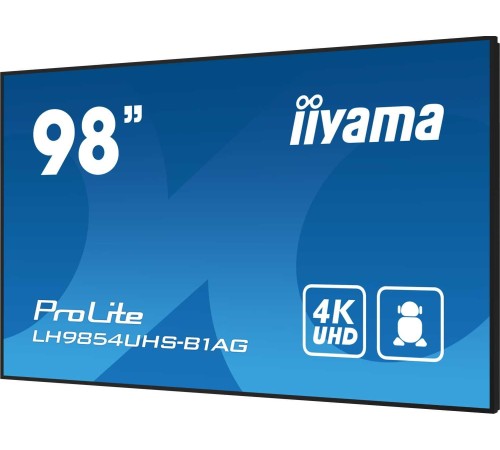 Информационный дисплей 98" 16:9 3840x2160(UHD 4K) IPS, 60 Hz, 500 cd/m, H178°/V178°, 1200:1, 1.07B, 8ms, VGA, 3xHDMI, 2xDP, RJ-45, RS232C, MicroSD, 2xUSB Type A, Speakers, OPS Slot, Android 11, 24/7, 3Y, Black Информационный дисплей 98" 16:9 3840x2160(UHD 4K) IPS, 60 Hz, 500 cd/m, H178°/V178°, 1200:1, 1.07B, 8ms, VGA, 3xHDMI, 2xDP, RJ-45, RS232C, MicroSD, 2xUSB Type A, Speakers, OPS Slot, Android 11, 24/7, 3Y, Black