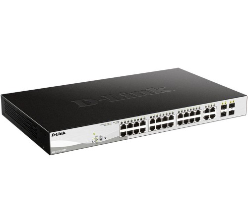 Коммутатор/ DGS-1210-28MP/FL Managed L2 Switch 24x1000Base-T PoE, 4xCombo 1000Base-T/SFP, PoE Budget 370W, Surge 6KV, CLI