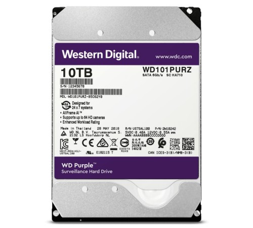 Жесткий диск/ HDD WD SATA3 10Tb Purple DV&NVR 7200 256Mb 1 year warranty