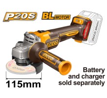 Аккумуляторная угловая шлифмашина Li-Ion 20В, Ingco CAGLI21154, BL мотор, 115мм, 3000/6000/9000 об/мин