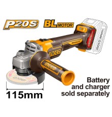 Аккумуляторная угловая шлифмашина Li-Ion 20В, Ingco CAGLI21154, BL мотор, 115мм, 3000/6000/9000 об/мин