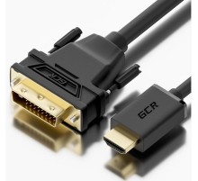 GCR Кабель 2.0m HDMI-DVI черный, GOLD, 19M / 25M Dual Link, 28 AWG, тройной экран