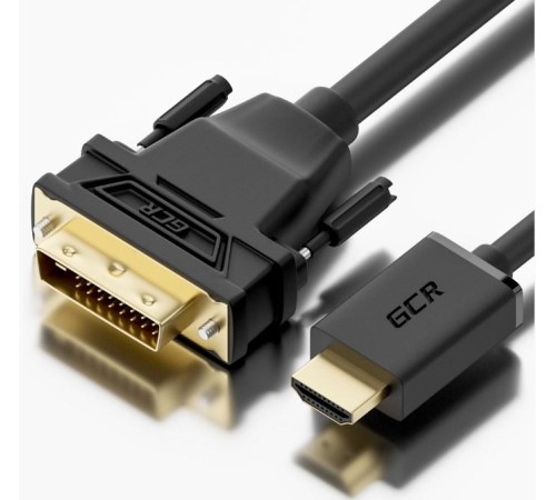 GCR Кабель 2.0m HDMI-DVI черный, GOLD, 19M / 25M Dual Link, 28 AWG, тройной экран GCR Кабель 2.0m HDMI-DVI черный, GOLD, 19M / 25M Dual Link, 28 AWG, тройной экран