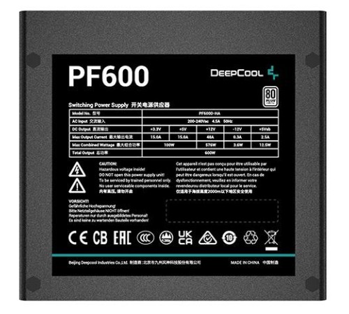 Блок питания Deepcool PF600 80+ (ATX 2.4 600W, PWM 120mm fan, 80 PLUS, Active PFC) RET Блок питания Deepcool PF600 80+ (ATX 2.4 600W, PWM 120mm fan, 80 PLUS, Active PFC) RET