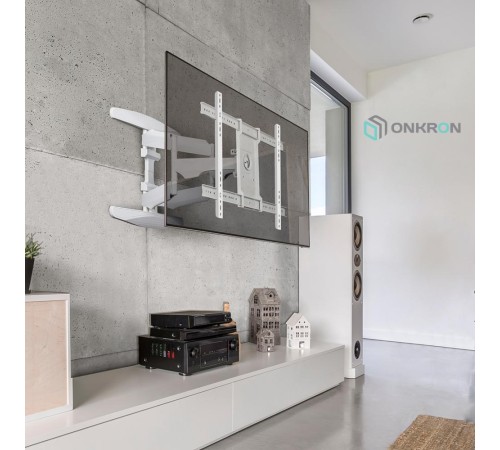 Кронштейн ONKRON/ 40-75" макс 400*600 наклон -5°/+8°, поворот ±140° Макс нагрузка 45,5кг, от стены 54-500мм, белый Кронштейн ONKRON/ 40-75" макс 400*600 наклон -5°/+8°, поворот ±140° Макс нагрузка 45,5кг, от стены 54-500мм, белый