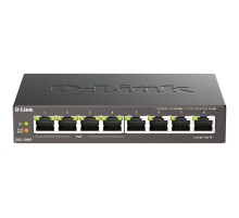 коммутатор D-Link Неуправляемый PoE-коммутатор, 8x1000Base-T (4x1000Base-T PoE), PoE-бюджет 80 Вт, корпус металл