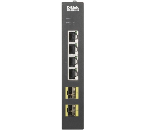 Коммутатор/ DIS-100G-6S Unmanaged Industrial Switch 4x1000Base-T, 2x1000Base-X SFP, Surge 6KV, Alarm relay, DIN-Rail, metal case IP40, -20 to 65°C, only DC power, w/o power supply
